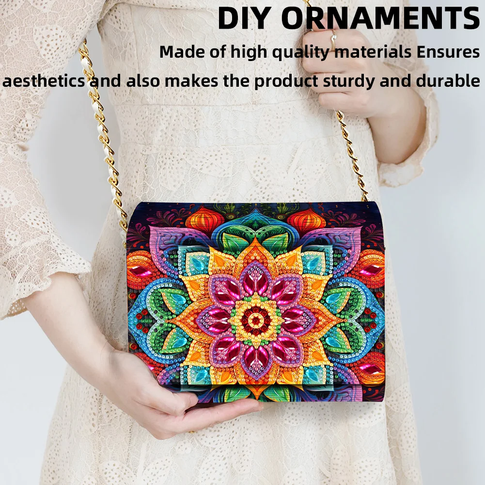DIY Mandala Diamond Art Wooden Coin Pouch with Chain 5D Diamond Painting Purse