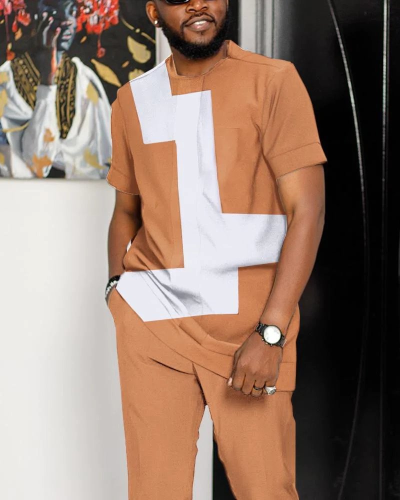 Men's Casual Colorblock Walking Suit-011