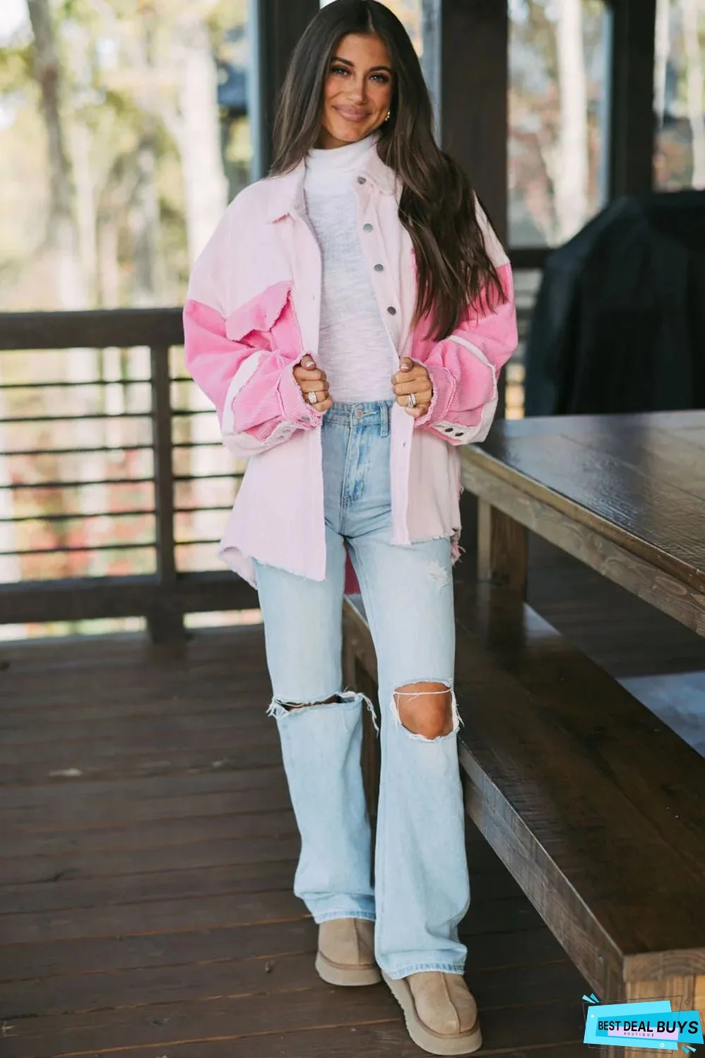 Delicacy Two-tone Color Exposed Seam Corduroy Shacket