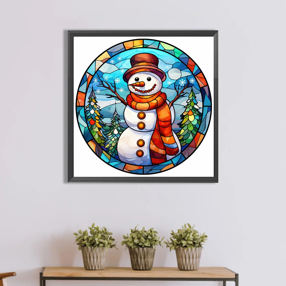 Diamond Painting - Full Round Drill - Stained Glass Snowman(Canvas|30*30cm)