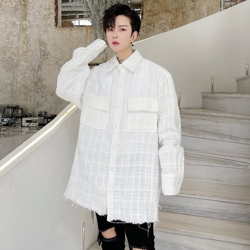 Dawfashion-Pure Color Small Fragrance Wind Fringing Technology Loose Long Sleeve Shirt-Yamamoto Diablo Clothing