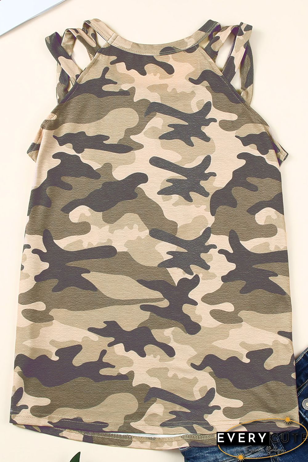 Green Be Kind Camo Crisscross Shoulder Tank Top
