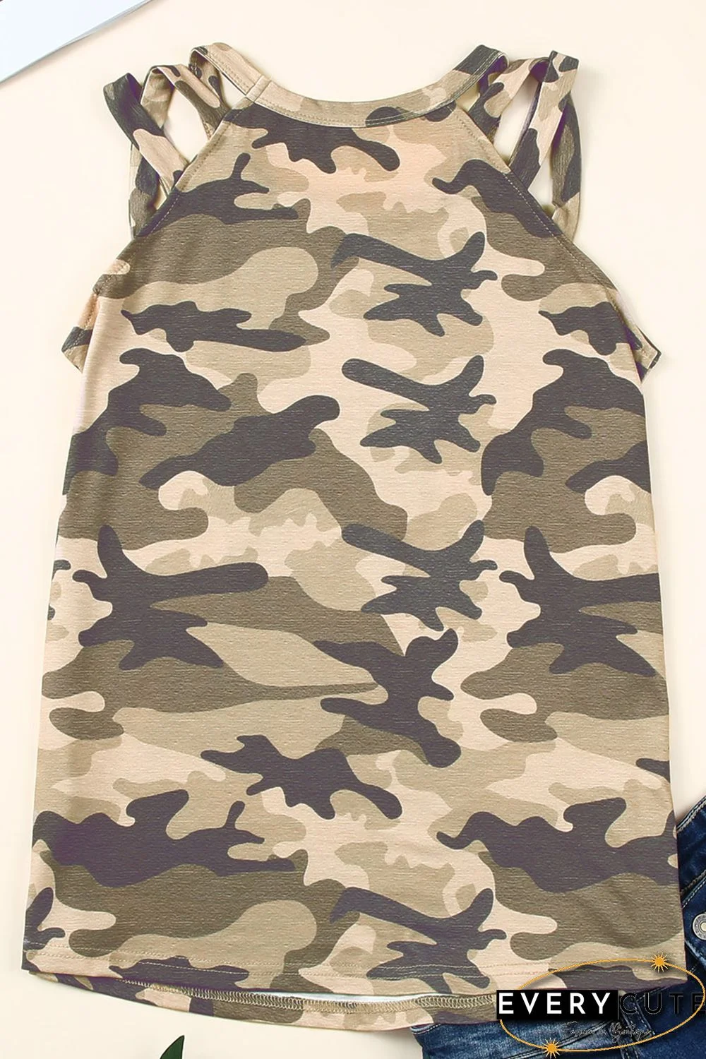 Green Be Kind Camo Crisscross Shoulder Tank Top