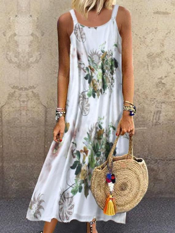 Women Sleeveless Scoop Neck Floral Printed Printed Maxi Dress