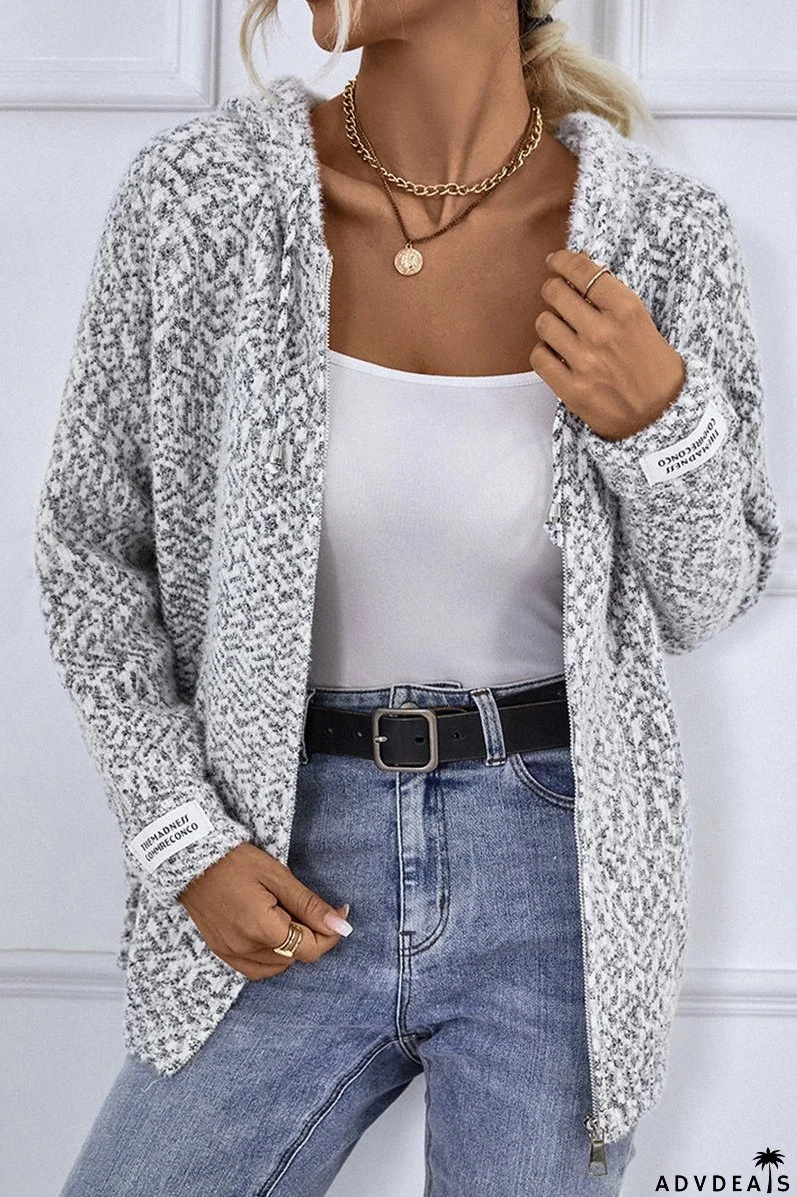 Hooded Drawstring Zip Cardigan Sweater