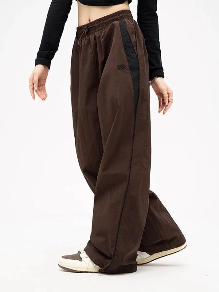 Brownm Contrast Piping Black Baggy Sweatpants