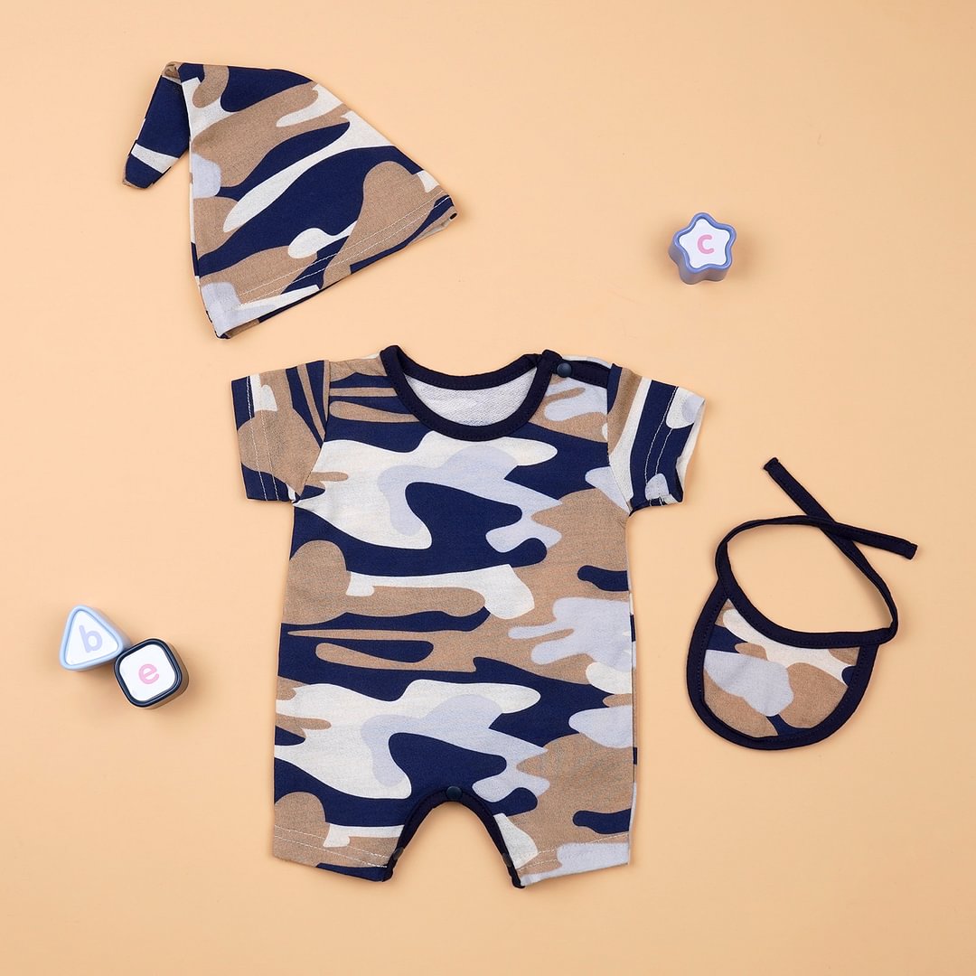 Camouflage Pattern Baby Suit for 17 Inches Reborn Baby Doll 3-Pieces Set
