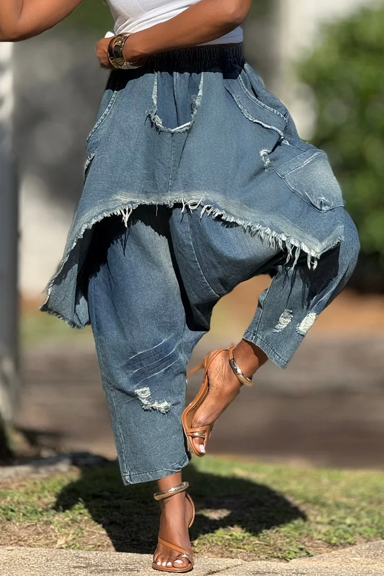 Plus Size Daily Light Blue Casual Contrast Pocket Denim Jeans [Pre-Order] 2024 - Xpluswear