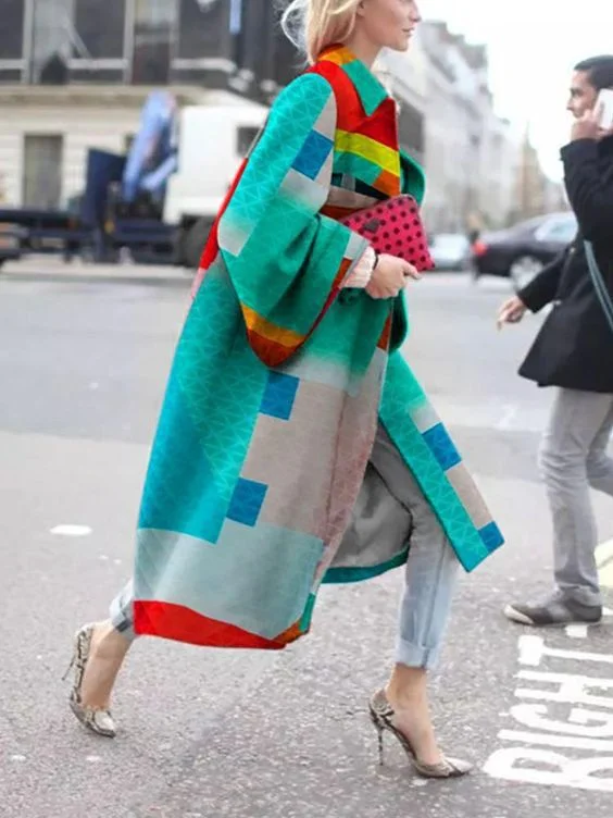 Uveng Uveng Spring And Autumn Wishebay Long Horn Sleeve Coat Print Loose Wind Coat Woman