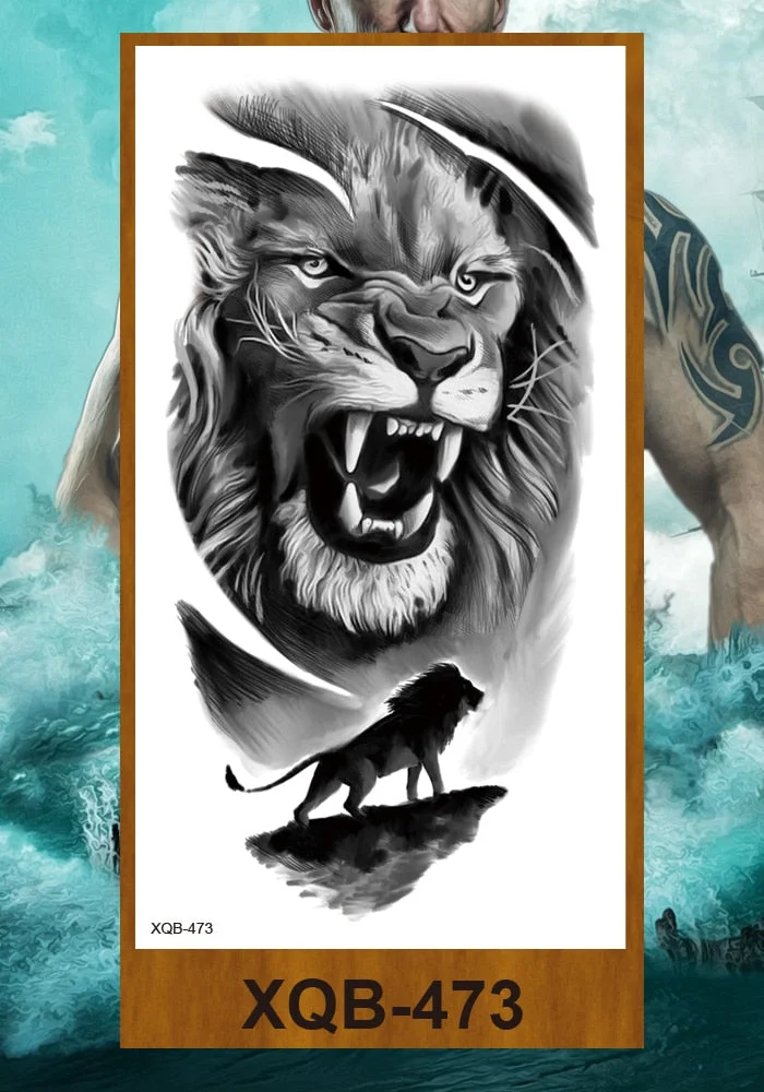 Temporary Tattoo Stickers Men Women Adult Girl Chest Flower Arm Leg Fake Tatoo Semi Permanent Tiger Wolf Beauty & Beast Body Art