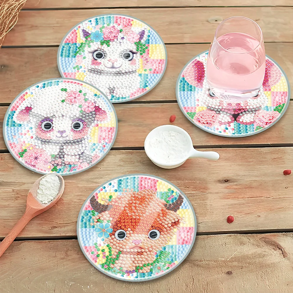[Upgrade - Waterproof Coaster]6pcs DIY Cute Animal Coaster Set Holiday Christmas for Adults and Beginners(With Covers)