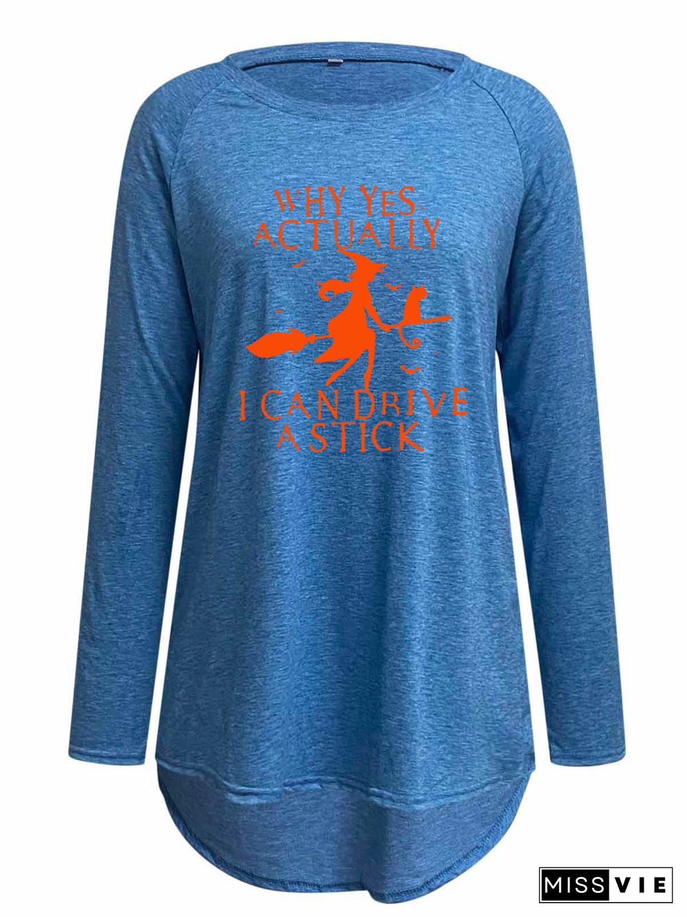 Women Long Sleeve Scoop Neck Solid Letter Graphic Top