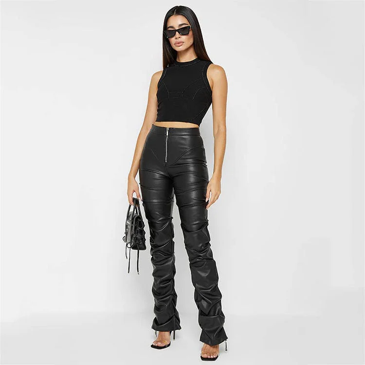 Uveng Fashion Tight Long Leather Trousers Personality Pants