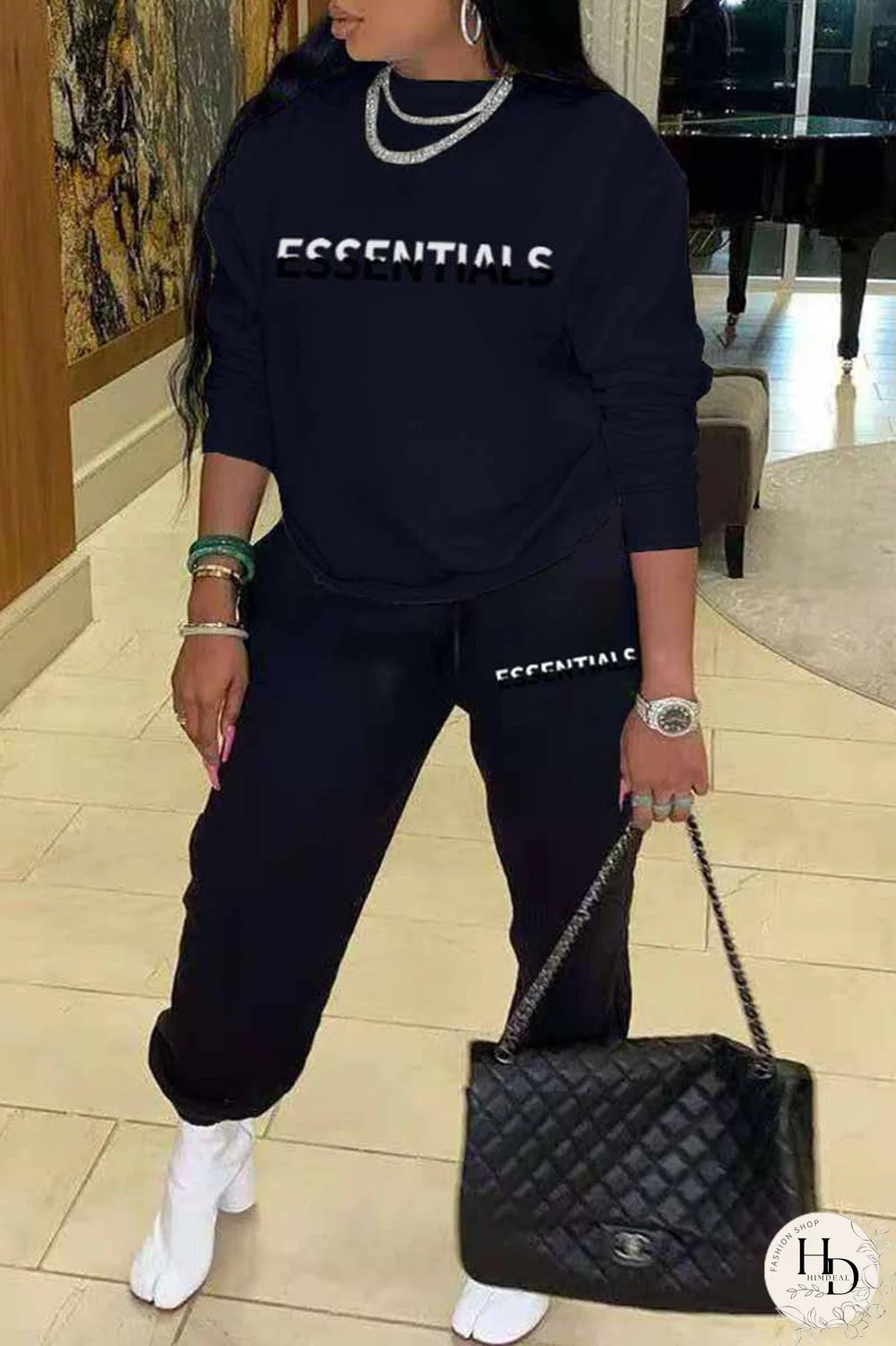 Red Casual Print Letter O Neck Long Sleeve Two Pieces