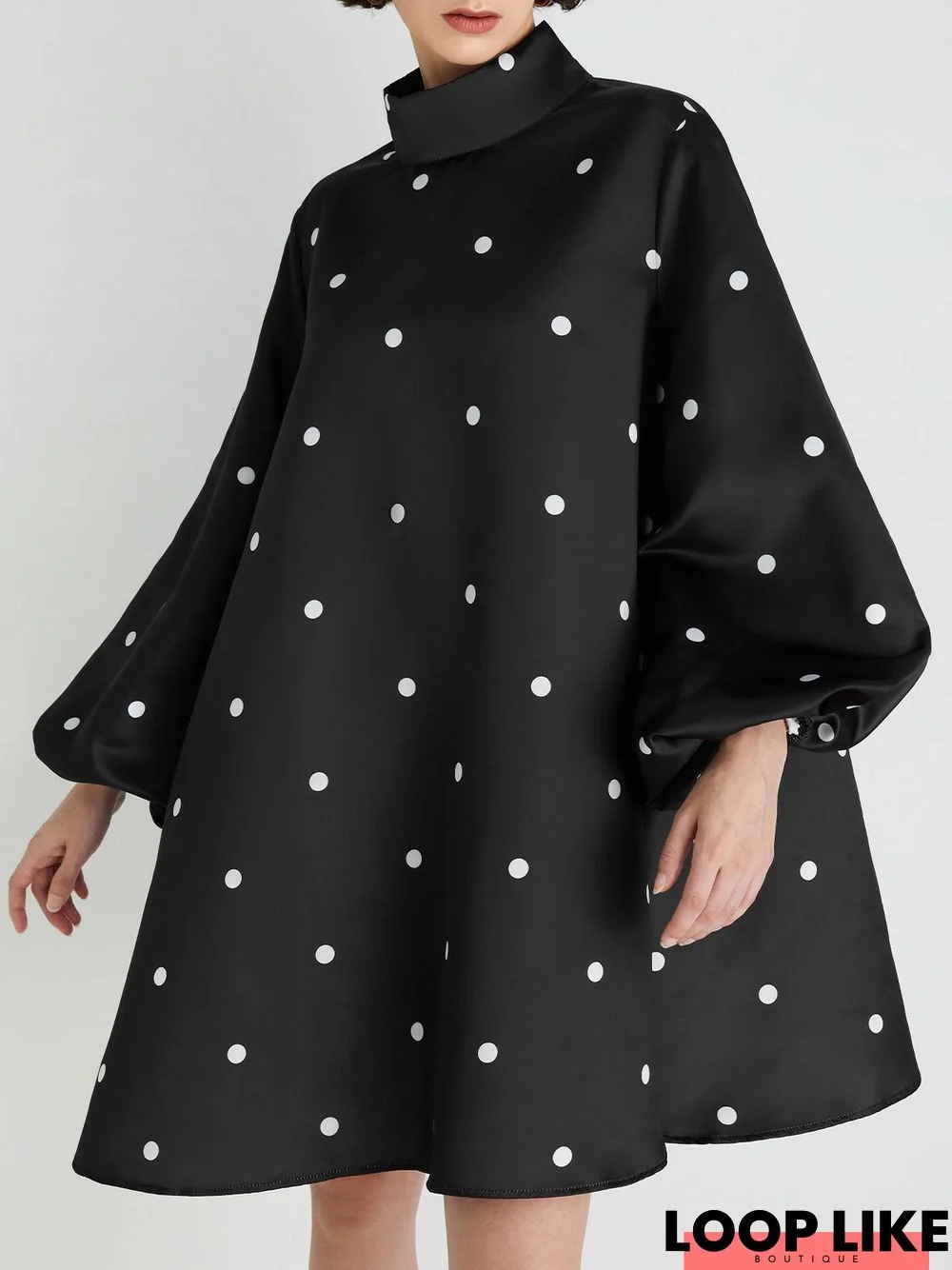 Loose Elegant Polka Dots Long Sleeve Mini Dress