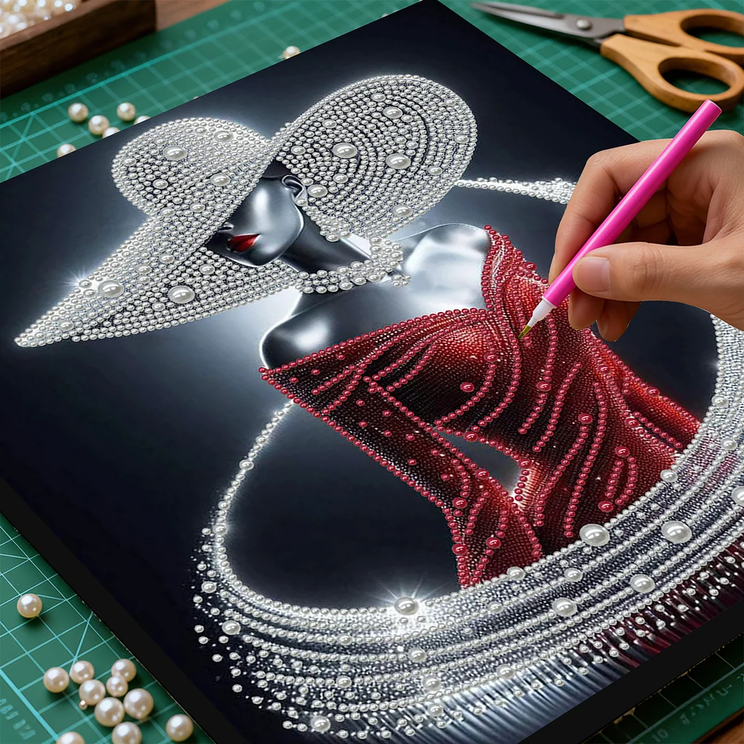 Elegant Lady - DIY Pearl Diamond Art Kit With Frame 30*30cm