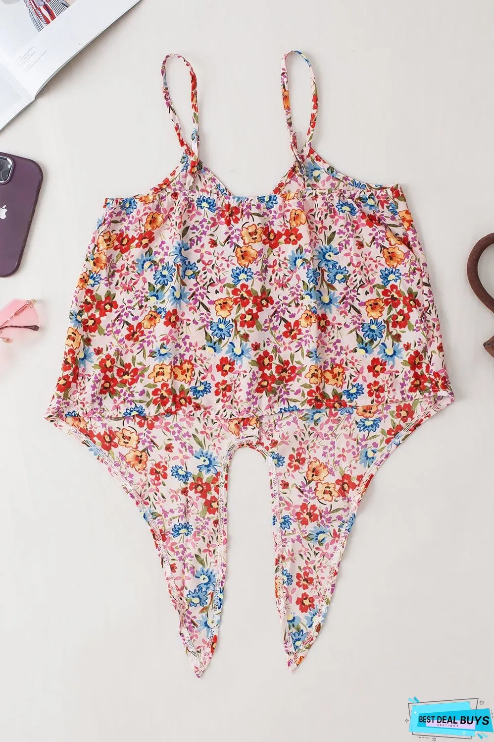 Spaghetti Straps Knot Front Tank Top