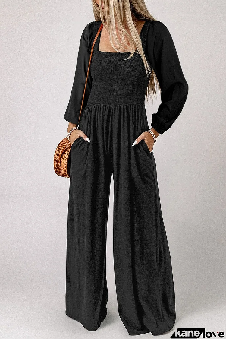 Square Neck Raglan Sleeve Jumpsuit with Pocket