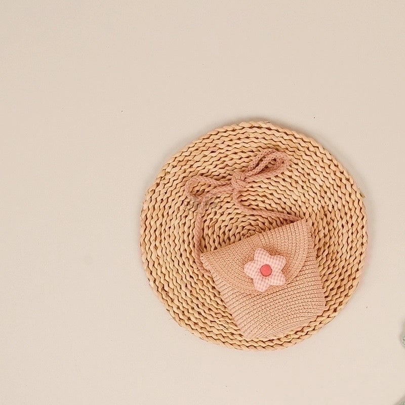 Women’s Small Straw Flower Cute Square Open Shoulder Bag