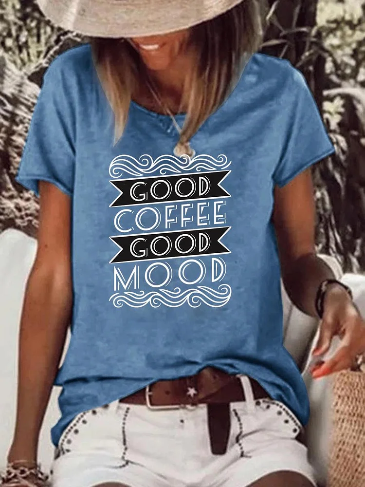 Good Coffee Good Mood Raw Hem Tee