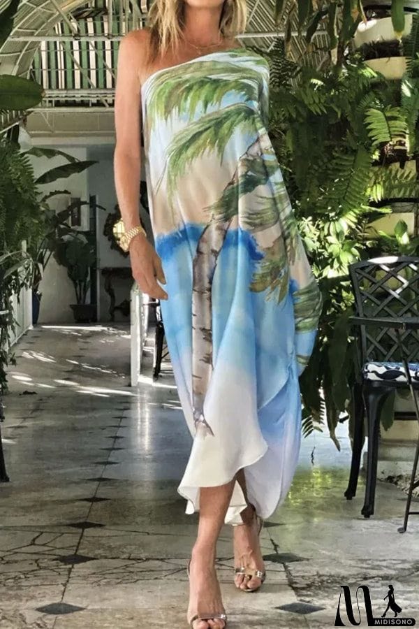 MidiSono - Floral Print One Shoulder Maxi Dress