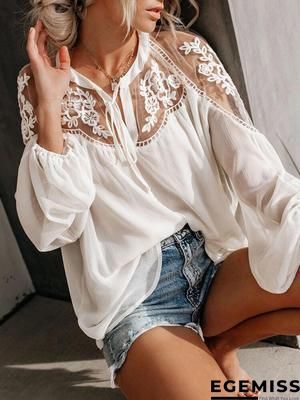 Women's T-shirt Solid Colored Lace Ruffle Round Neck Tops Basic Top White Orange Brown-0207829 | EGEMISS