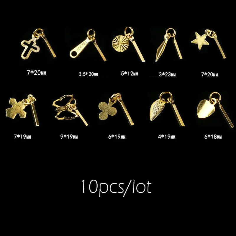 10pcs Mixed Gold Rhinestones Nail Charms Dangle Piercing Hand Drill Hole Acrylic Tips Decoration-Nail Inspo