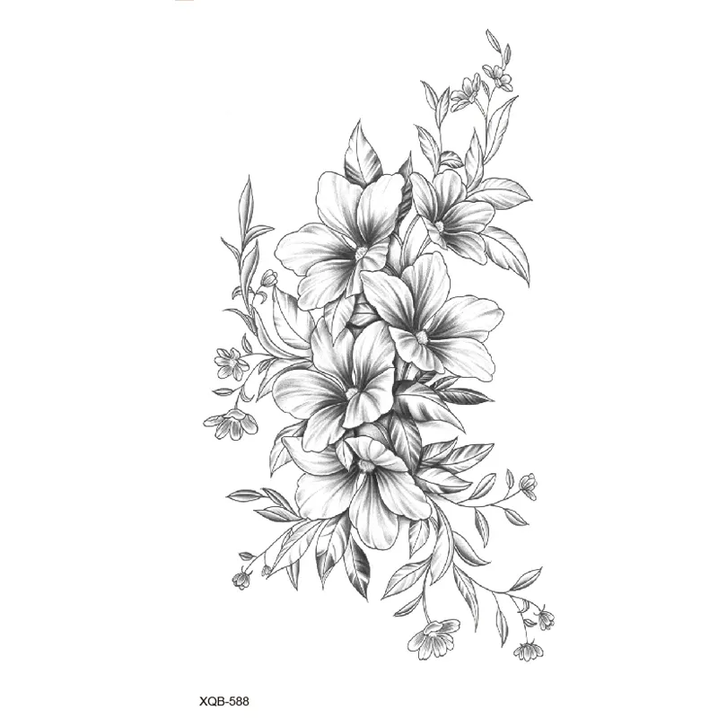 Sdrawing Lotus/Grey Butterfly/Flowers Waterproof Temporary Tattoos Men Henna Tatoo Stickers Tattoo Body Art Fake Tattoos