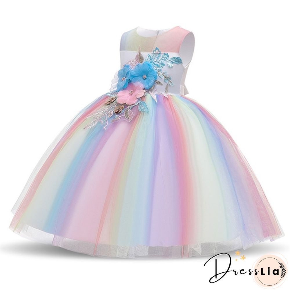 Unicorn Headband Princess Dress Children Summer Outfit kids fancy pony rainbow tulle tutu