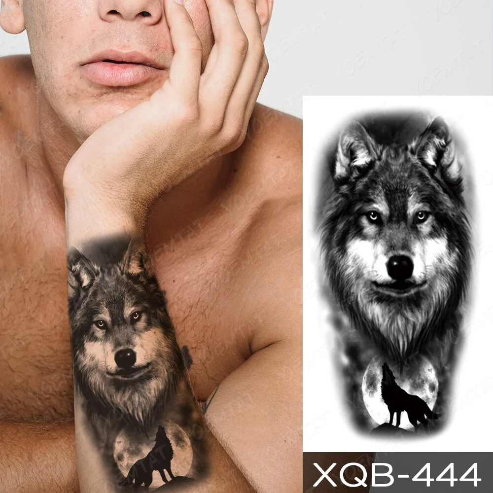 Sdrawing Temporary Tattoo Sticker Old School Lion Wolf Flash Tatto Triangle Geometry Body Art Arm Fake Tatoo Men Women