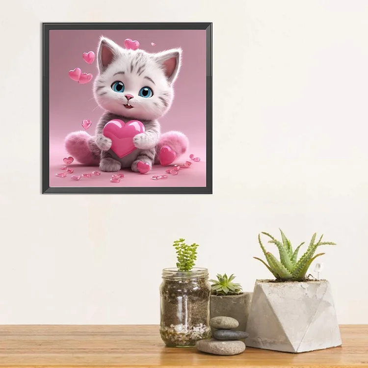 Diamond Painting - Full Square - Valentines Day Heart  Cat(35*35cm)-1121485.03