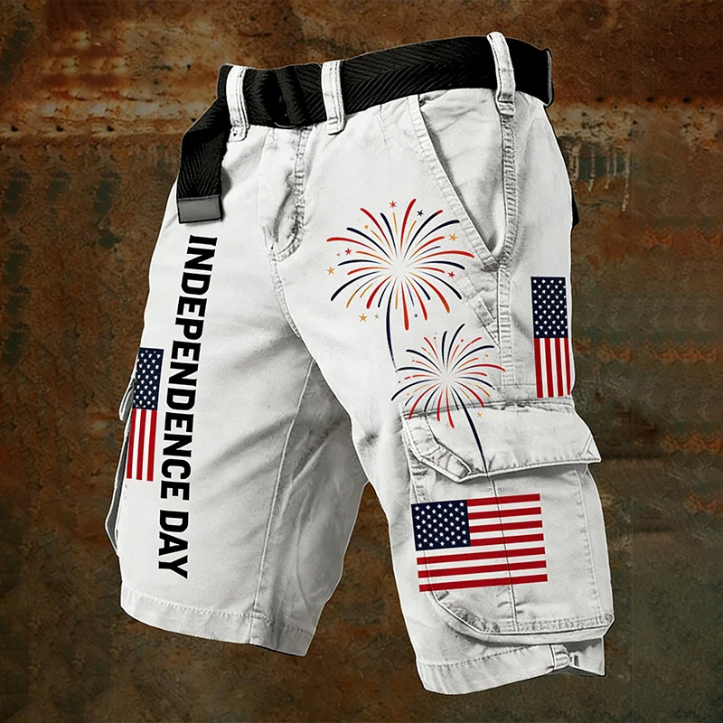  Men's Independence Day Flag Print Casual Cargo Shorts Westsshops