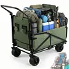[US Local Warehouse] 2-in-1 Wagons Carts Foldable 440lbs Capacity Folding Chair Cart with All-Terrain Wheels Beach Wagon for  Sports Garden Camping (Green)