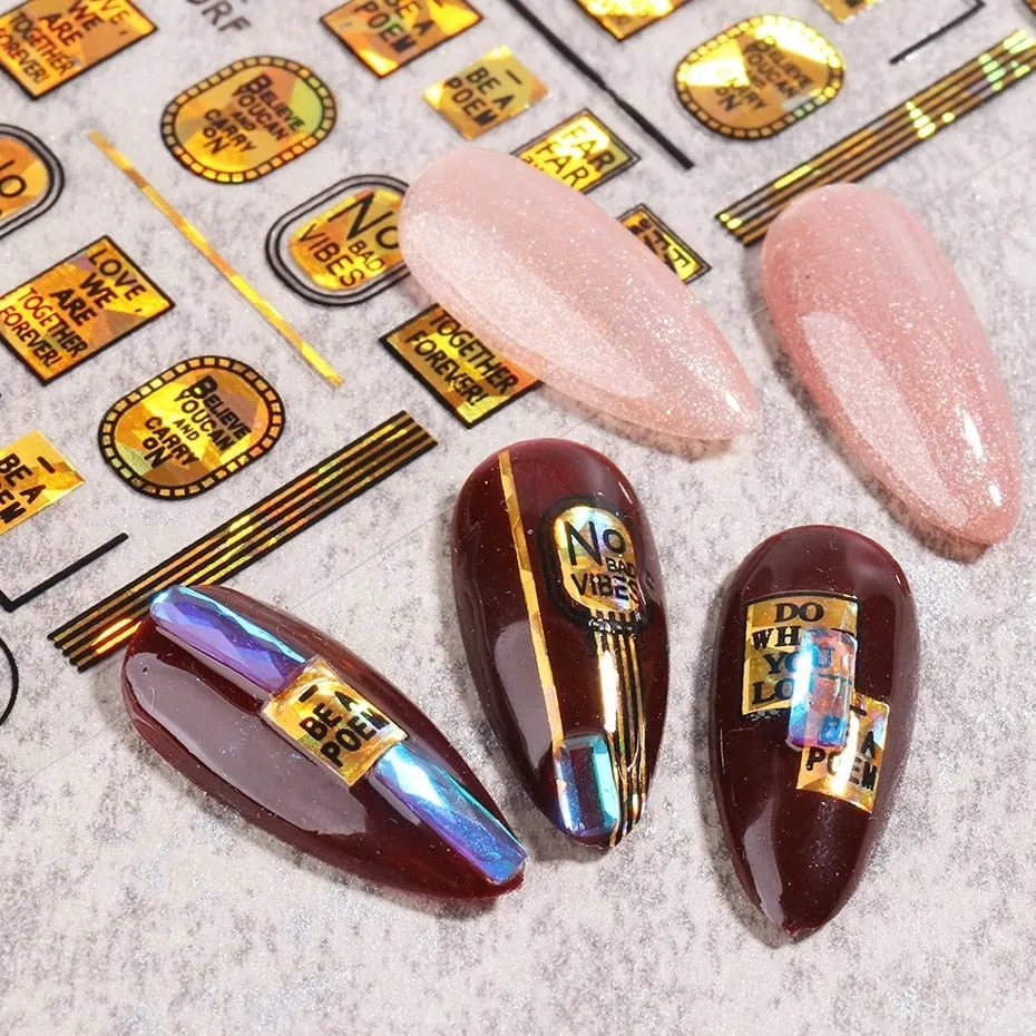 Nail Stickers Back Glue Golden English Alphabet Lines Designs Nail Decal Decoration Tips For Beauty Salons-Nail Inspo