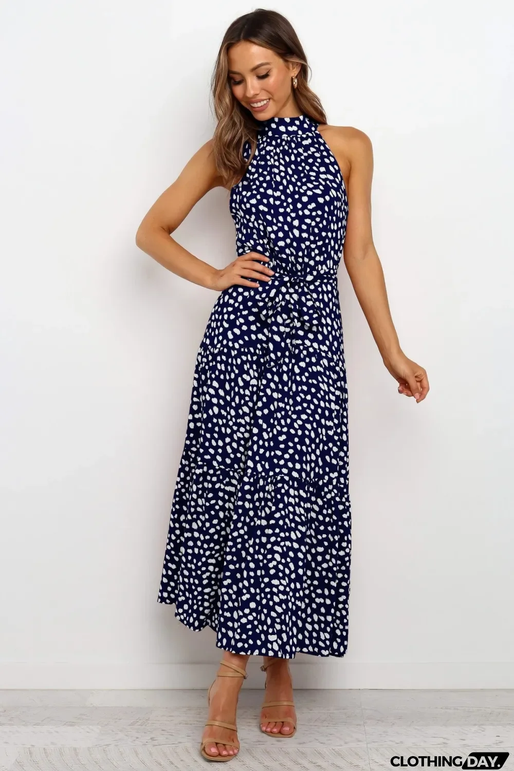Print Elegant Long Dress with Scoop Neckline