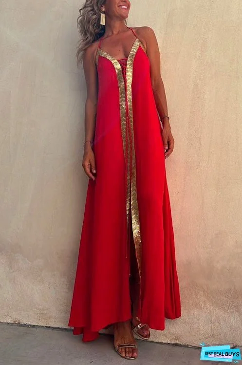 Meridress V Neck Backless Sequin Detailed Cami Maxi Dress