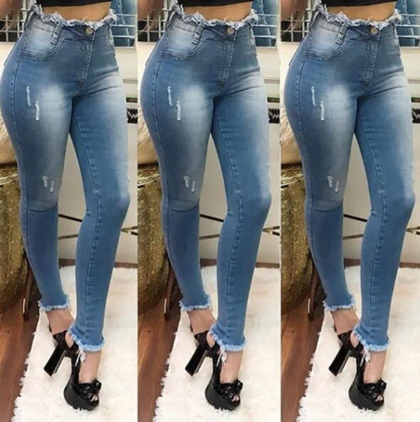 Graduation Gifts Women's 2022 summer new pencil high-waist elastic ripped jeans skinny jeans woman