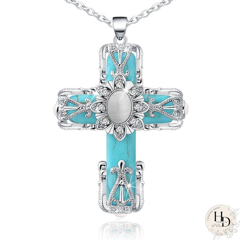 Turquoise Necklace, Cathedral Cross Necklace, Cross Pendant, Turquoise Jewelry, Faith Necklace, Religious Jewelry