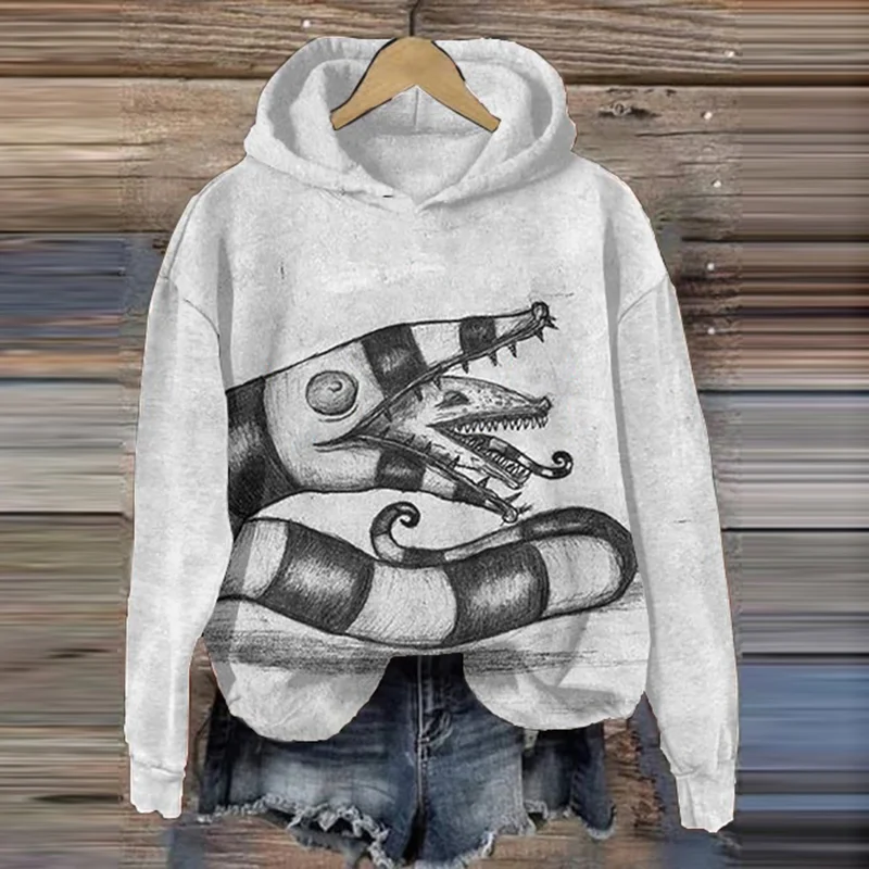 Vintage Horror Movie Print Casual Hoodie
