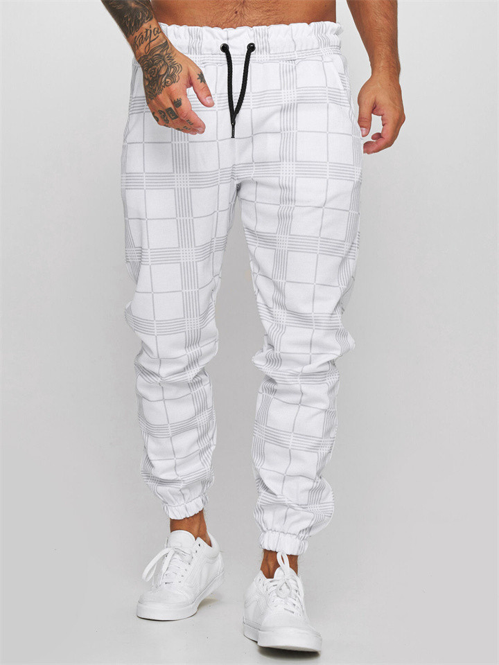 Men's New Square Plaid 3D Digital Printing Casual Pants Fitness Leggings Drawstring Pants