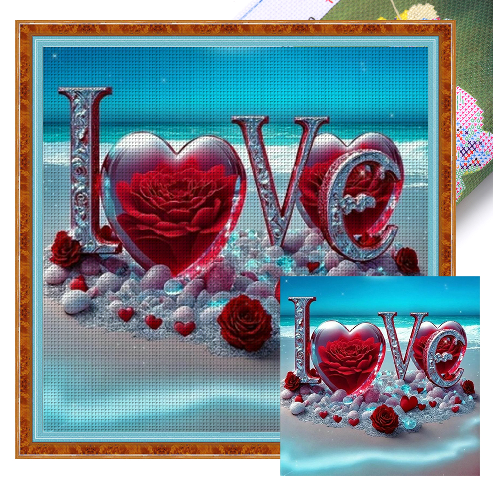 Love On The Beach Full 11CT Pre-stamped Canvas(40*40cm) Cross Stitch