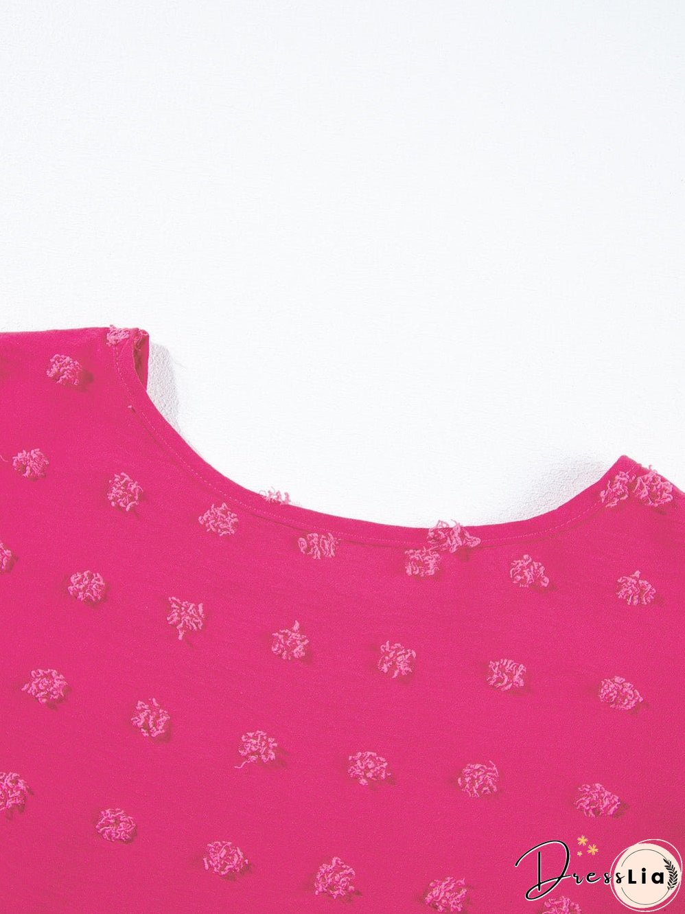 Strawberry Pink Jacquard Ruffle Sleeve Plus Size Mini Dress