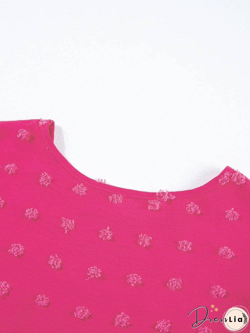 Strawberry Pink Jacquard Ruffle Sleeve Plus Size Mini Dress