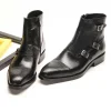 Mens Brown Buckle Leather Dress Boots 