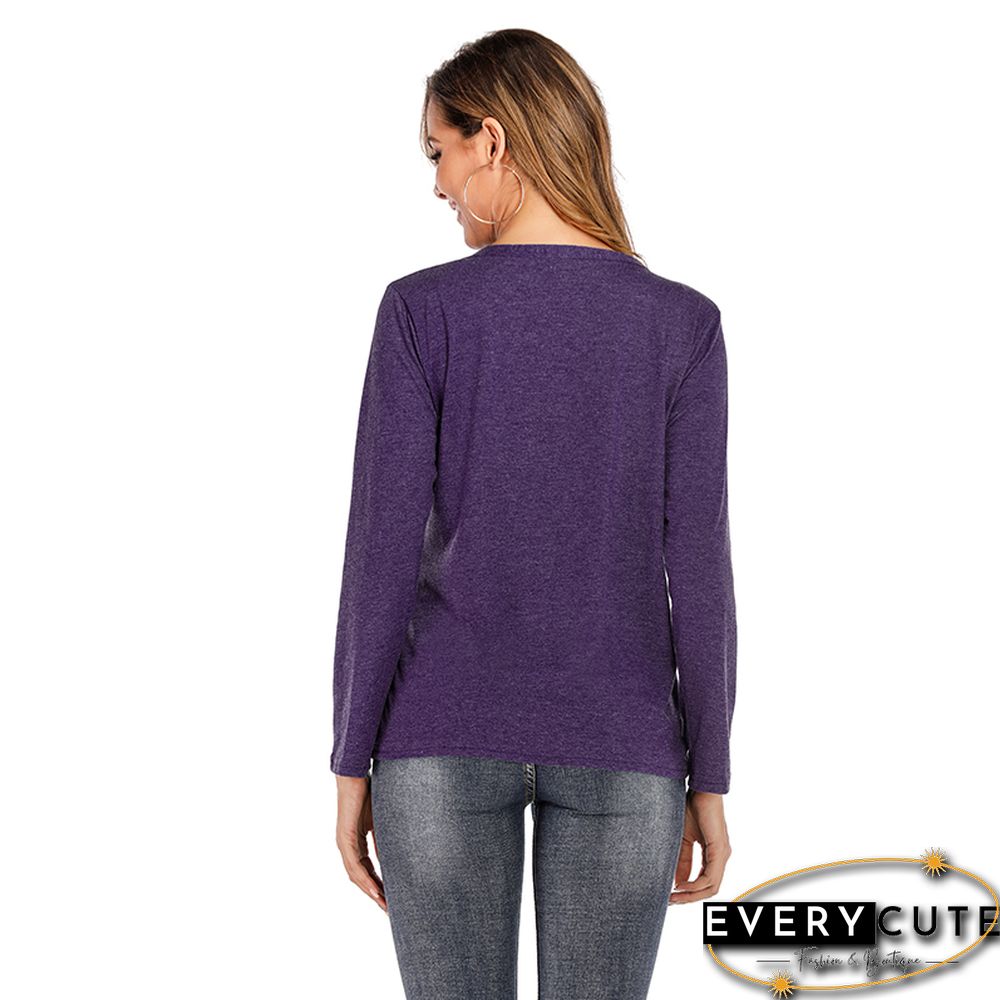 Purple V Neck Button Down Cardigan