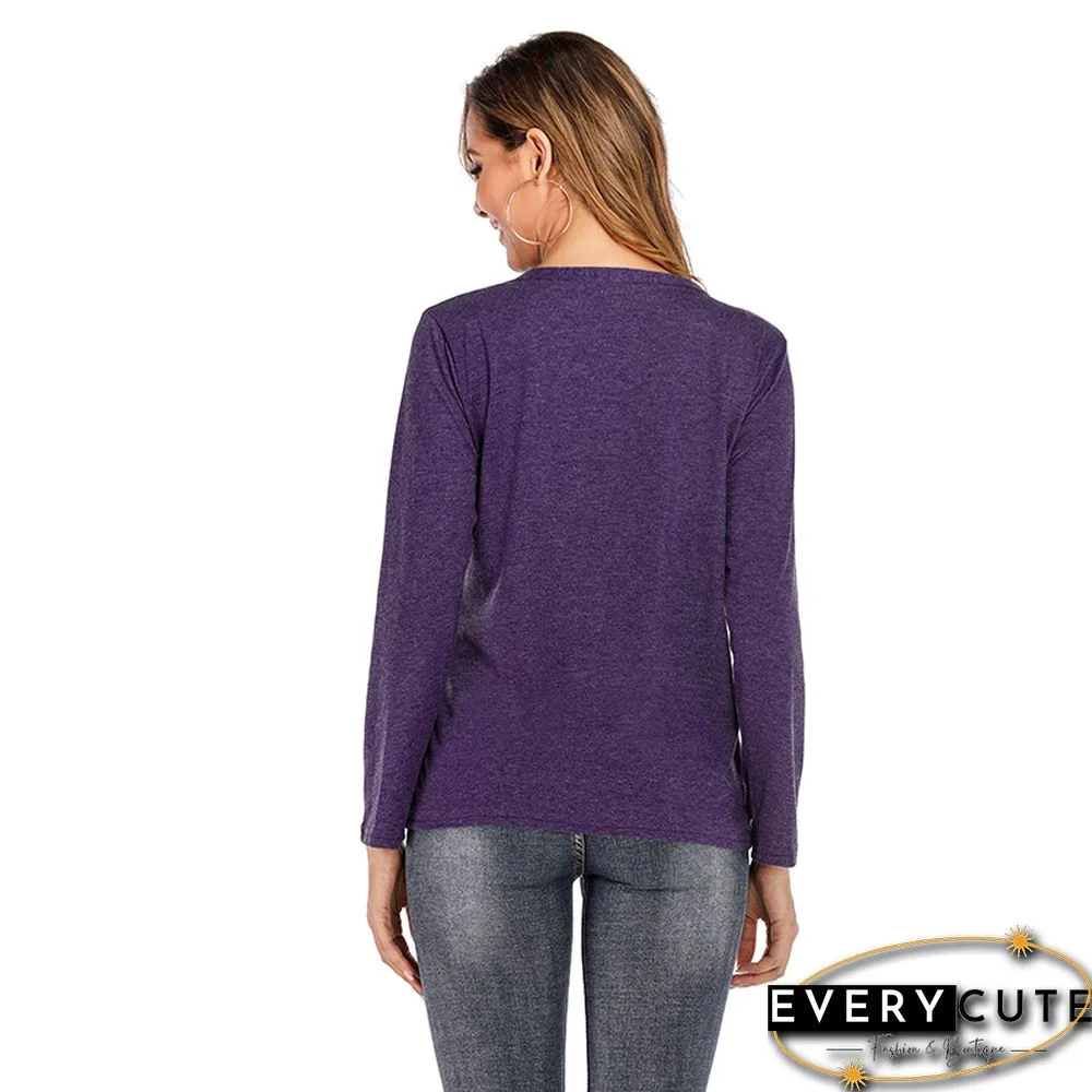 Purple V Neck Button Down Cardigan