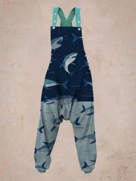 Women's Shark Print Sleeveless Harem Jumpsuit