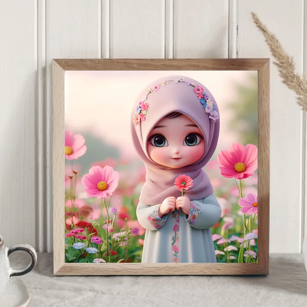 Full Round Diamond Painting 30*30cm - Girl With Flowers