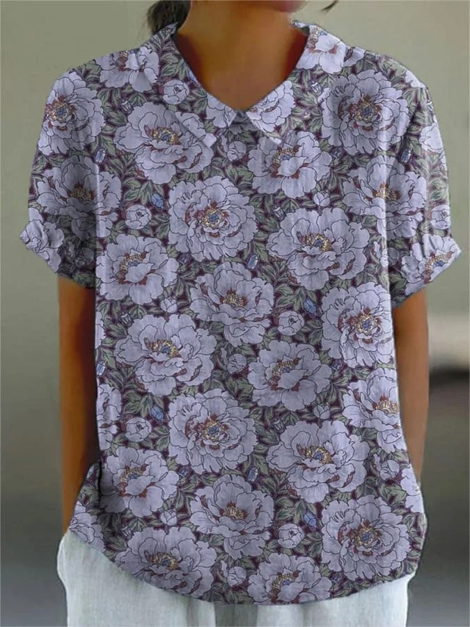 Women's Night Peony Floral Pattern Print Casual Blouse