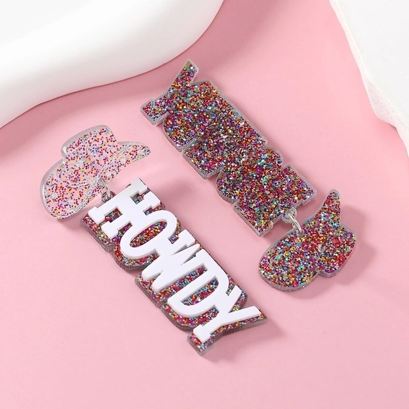Autumn And Winter Colorful Cute Girl Acrylic Earrings Cowboy Hat Letter Earrings Earrings